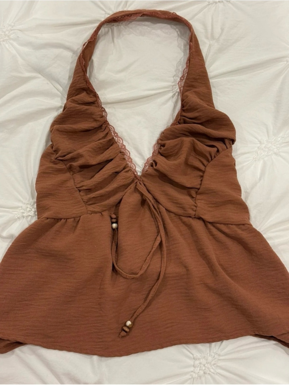 Derek Heart Rust Brown Halter Tie-Front Camisole